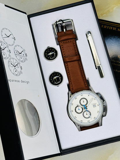 Tomi S6C Brown Silver Gift Set Watch