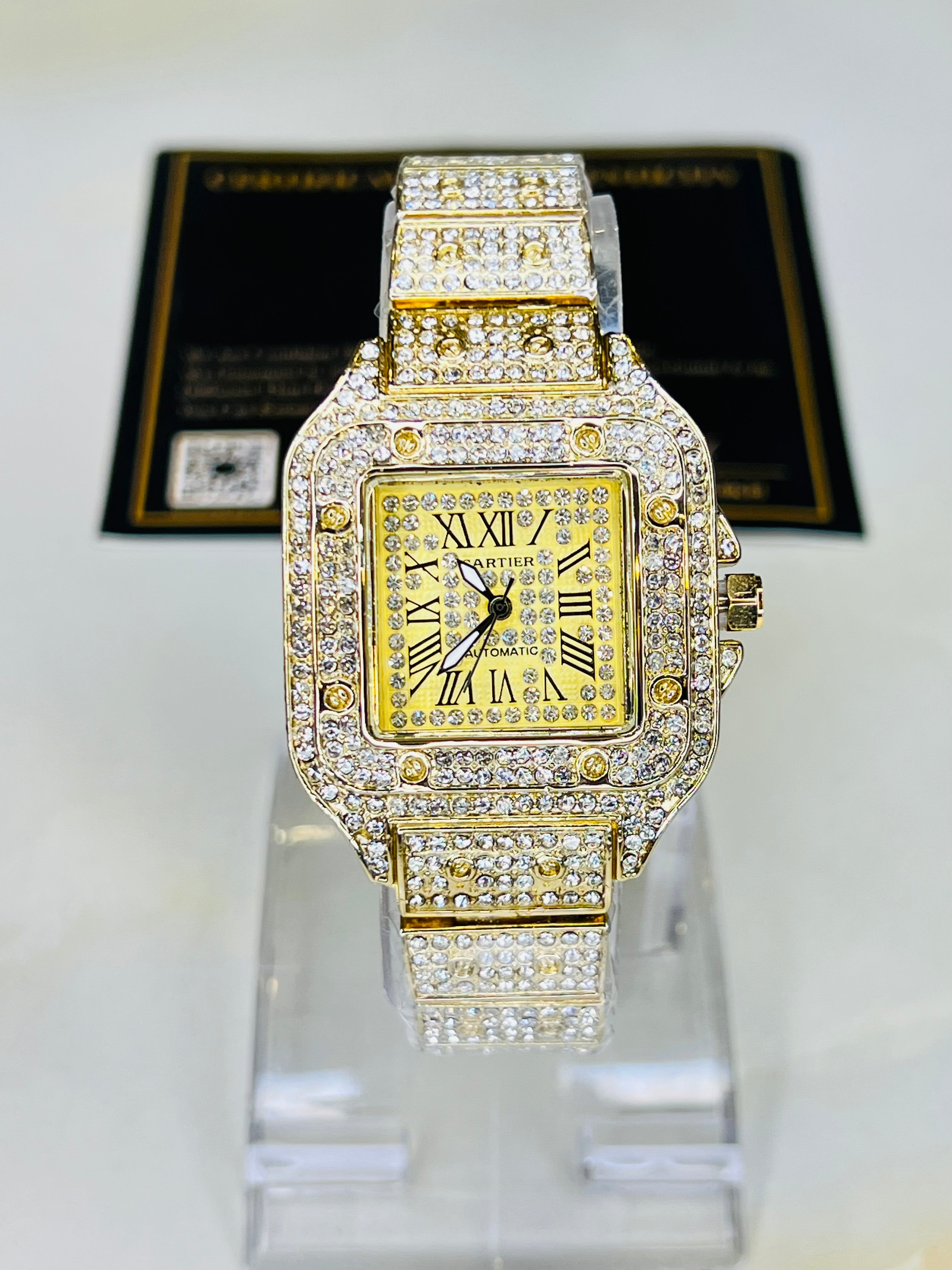 All Gold Square Tank Iced Out Watch