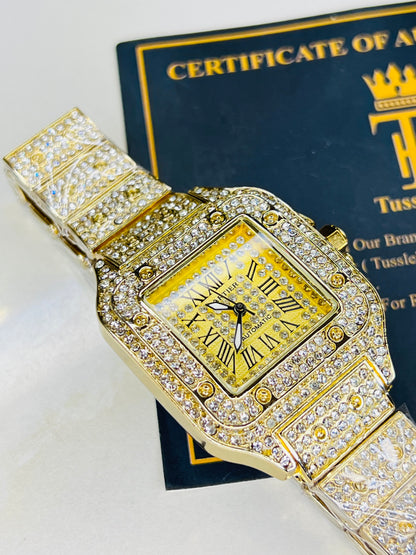 All Gold Square Tank Iced Out Watch
