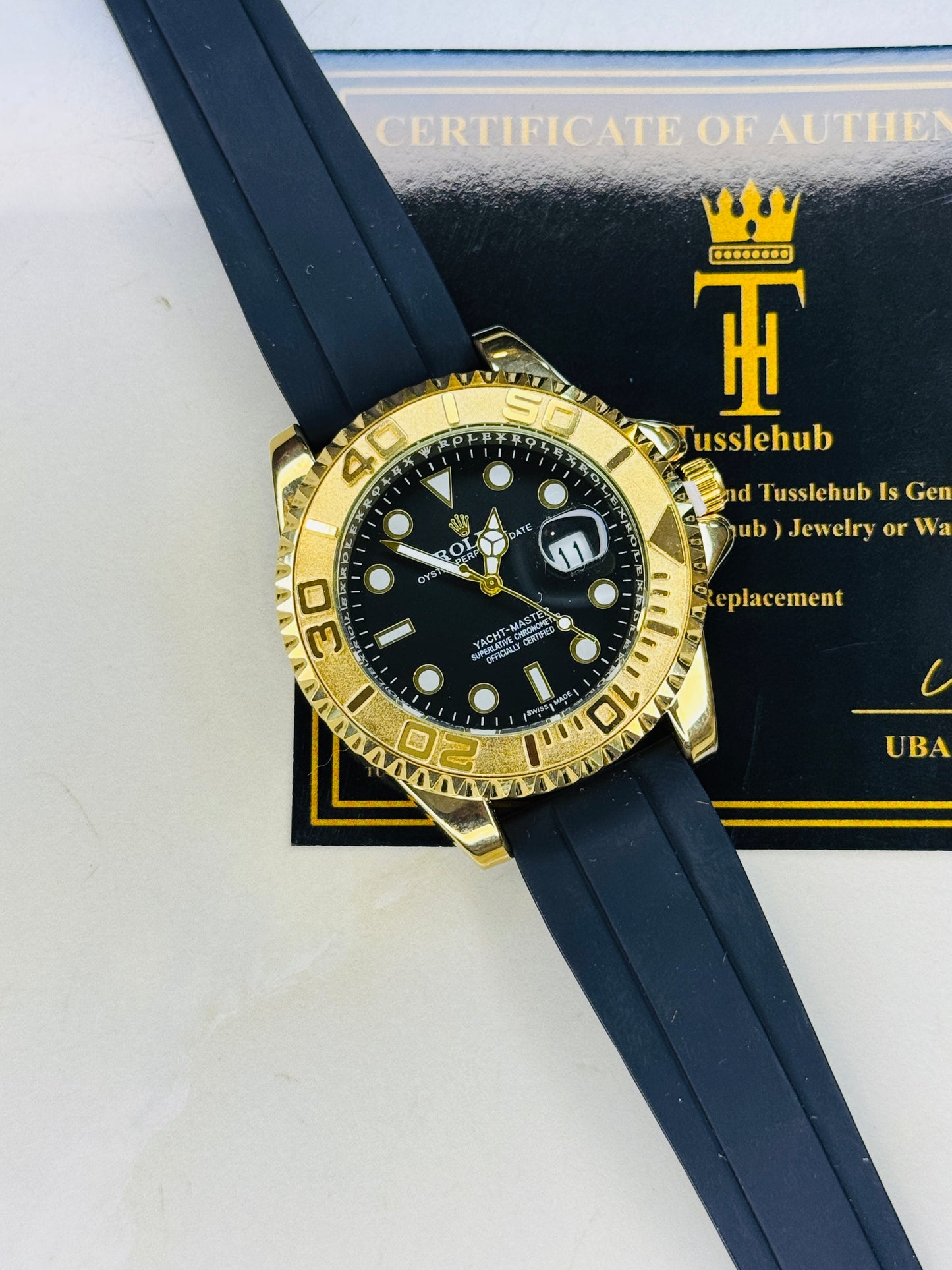 Gold Bezel Black Yatchmaster Watch