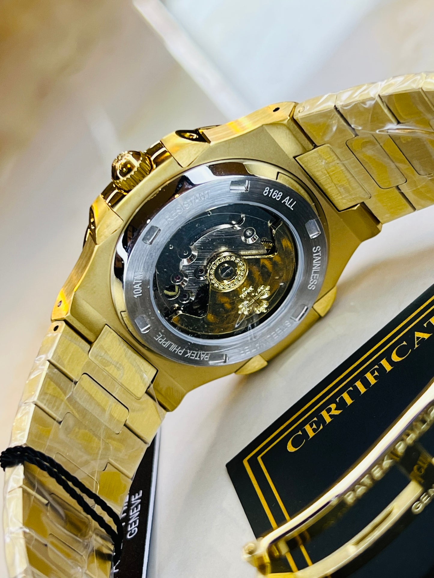 Gold Sapphire Blue Automatic Nautilus Super Clone Watch