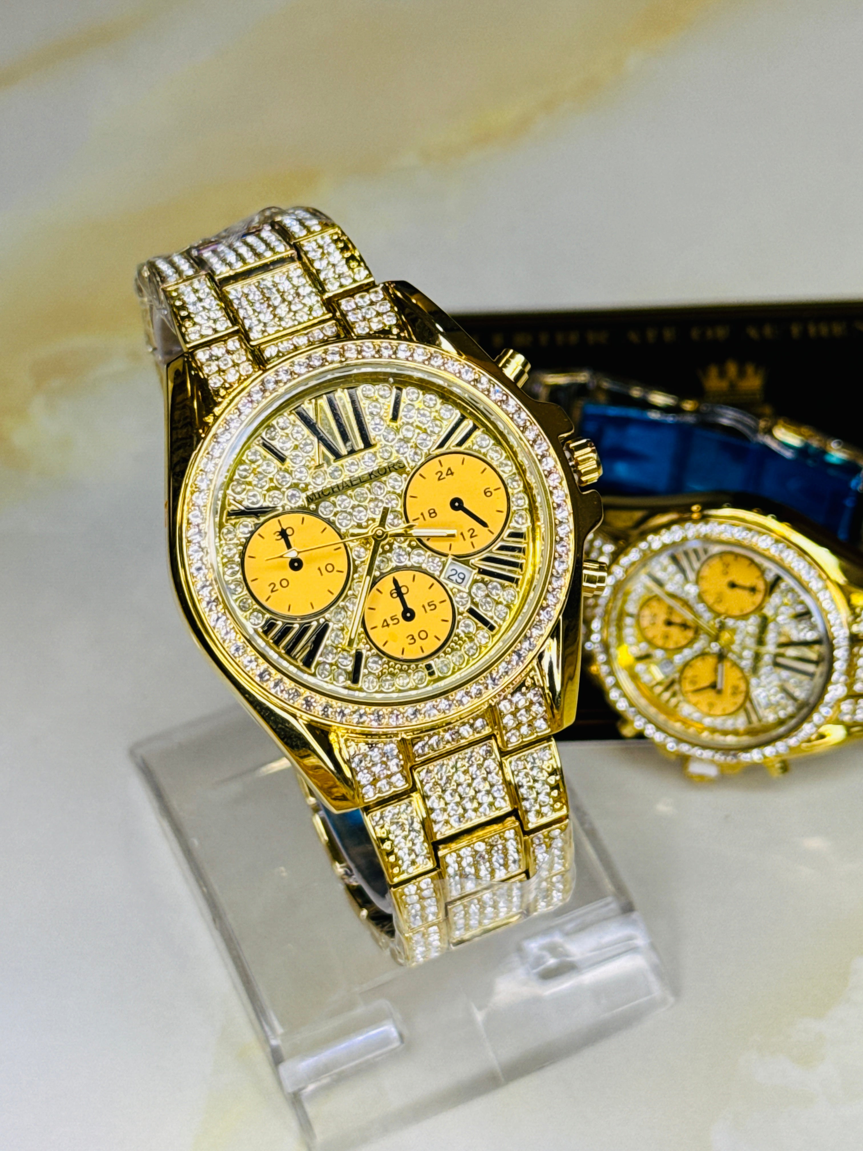 Gold Mk Iced Couple Watches