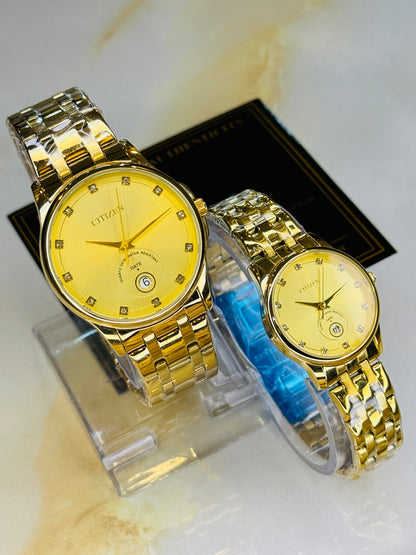 All Gold Down Date Citizen Couple Watch