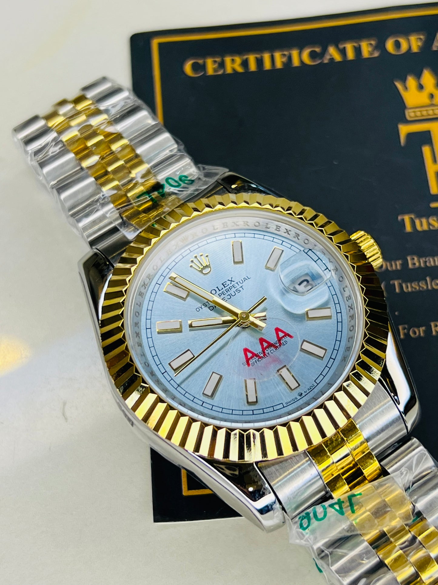 Jubilee Date Just Two Tone Fluted Bezel Ice Blue Dial Quartz Watch