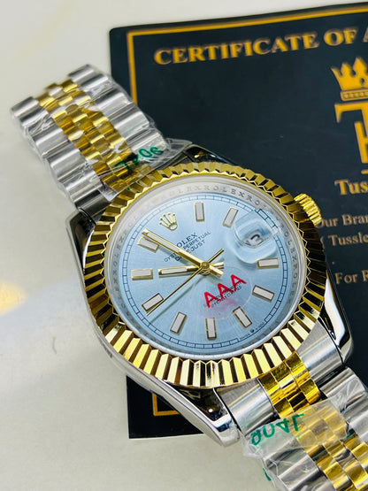 Jubilee Date Just Two Tone Fluted Bezel Ice Blue Dial Quartz Watch