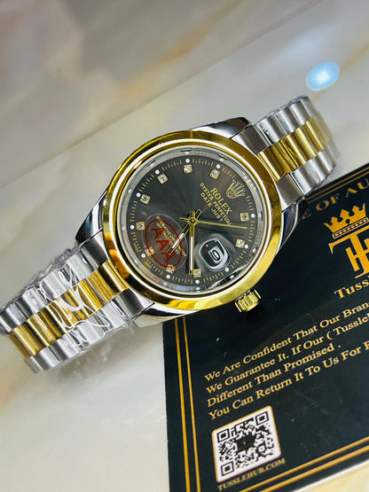 Two Tone Metallic Plain Bezel Date Just Watch