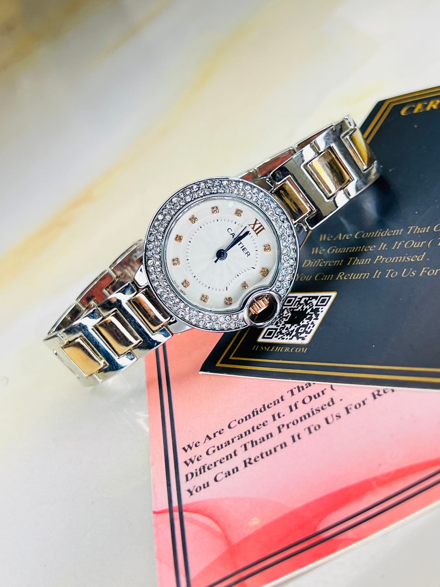 Cartier Silver Copper White iced Dial Watch For Her