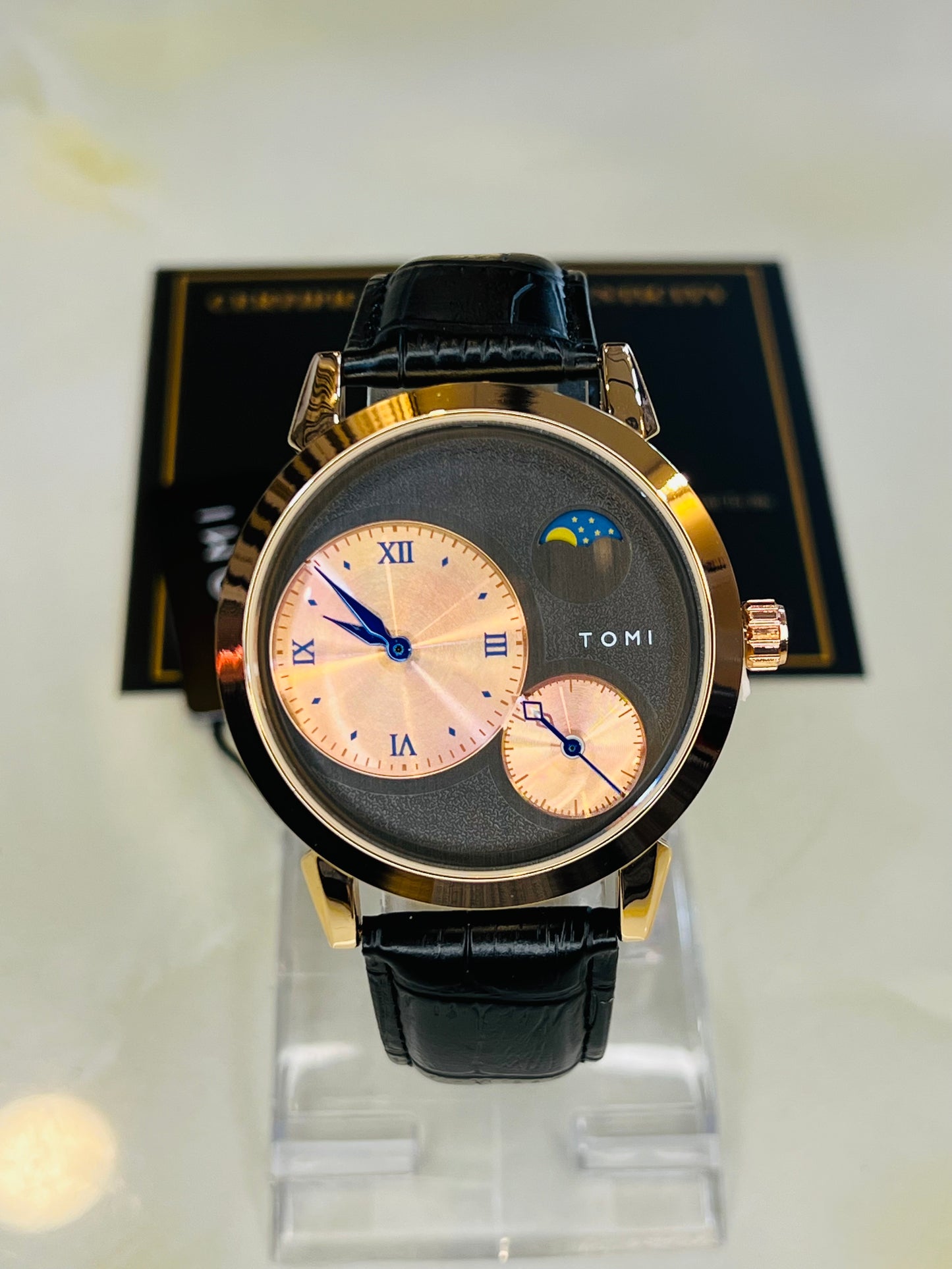 Tomi Black Rose Gold Moon graph Dial Watch