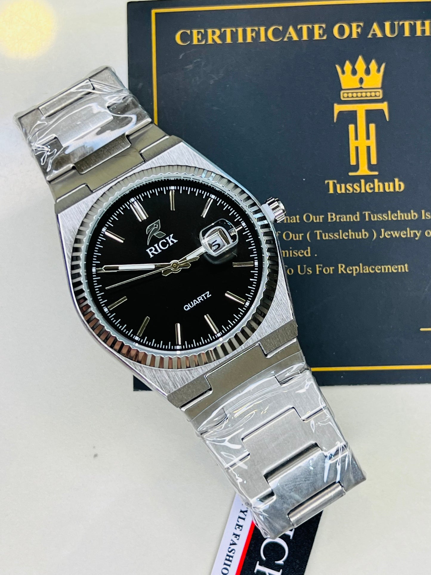 Rick PRX Fluted Silver Black Plain Dial Watch