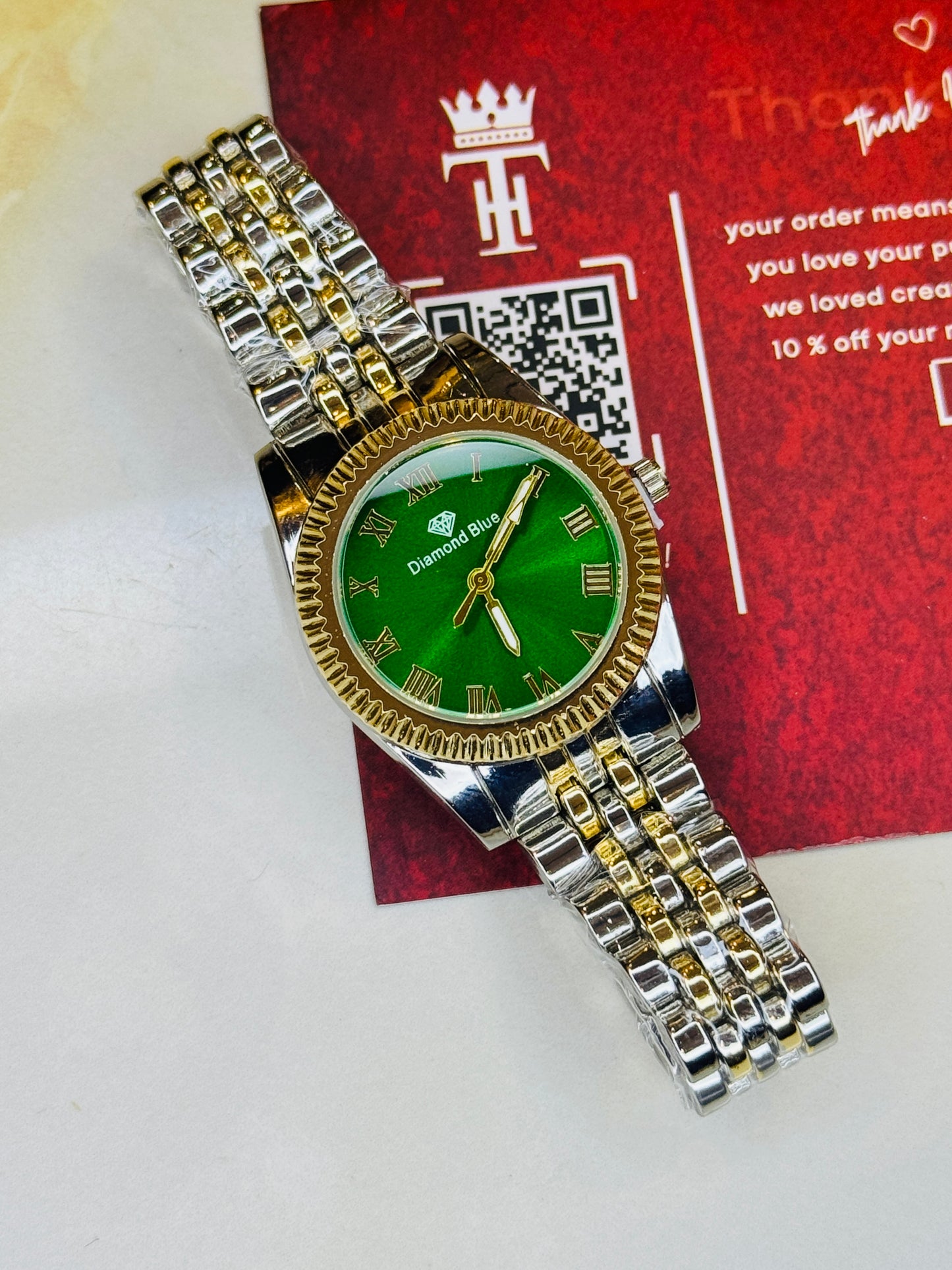 Two Tone Emerald Aoqili Roman Watch for her