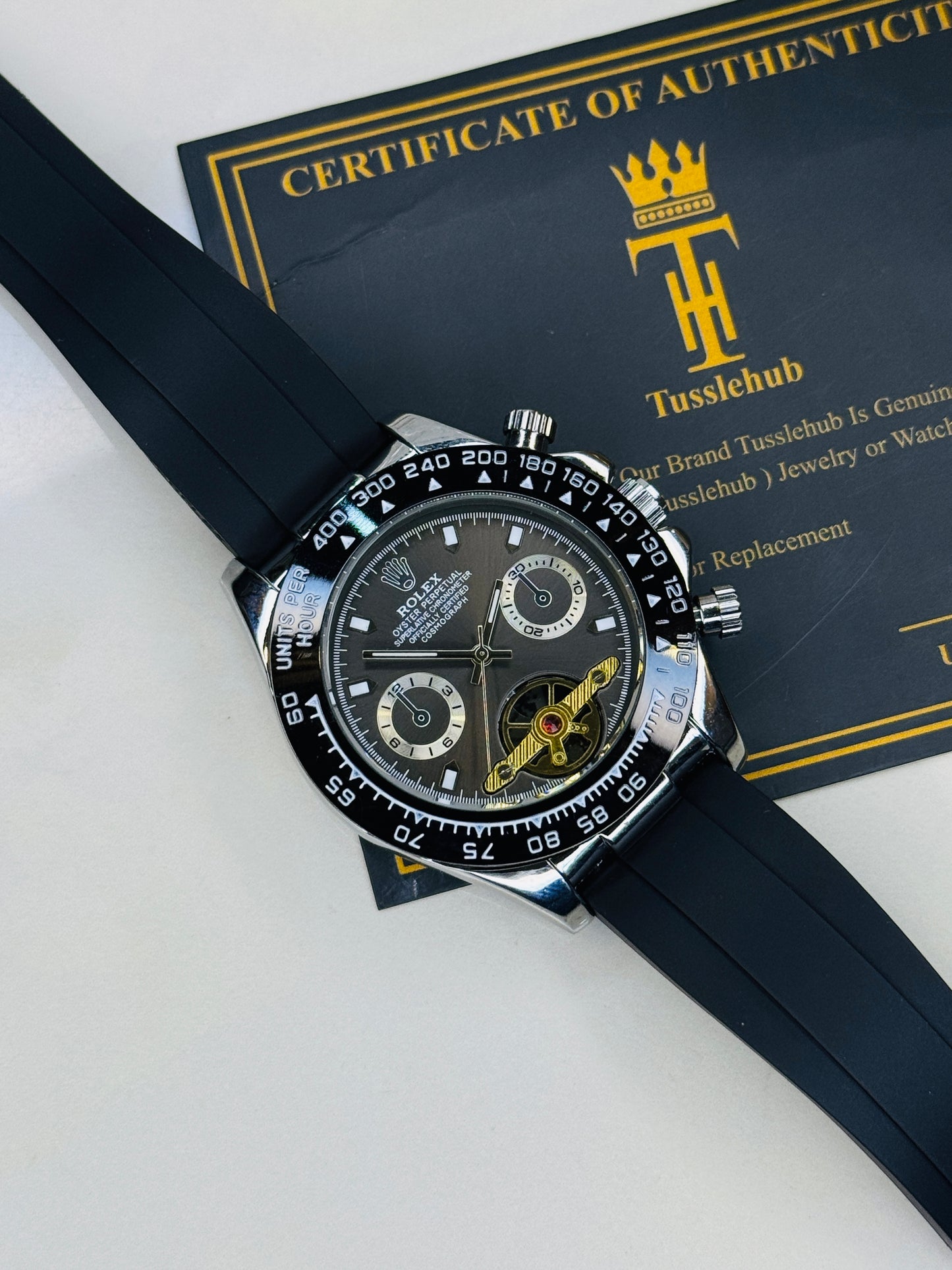 Skeleton Daytona Silver Black Watch
