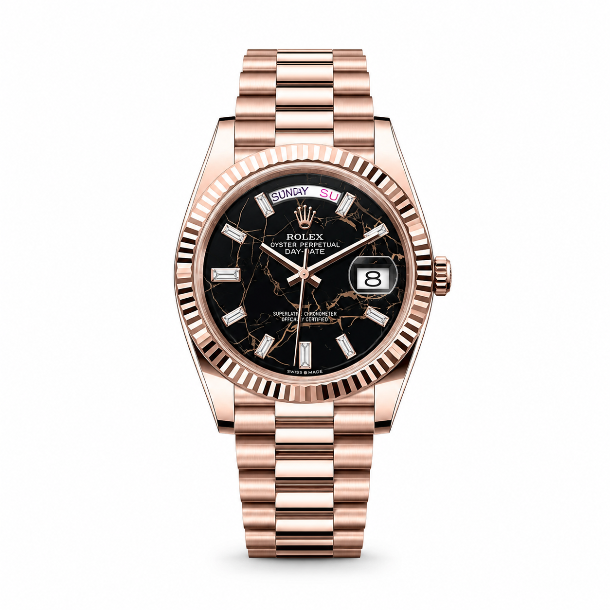Day Date Rose Gold Black Marble Dial Automatic Super Clone Watch