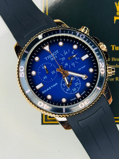 Black Rose Gold Sapphire Tissot Sea Star Chronograph Watch