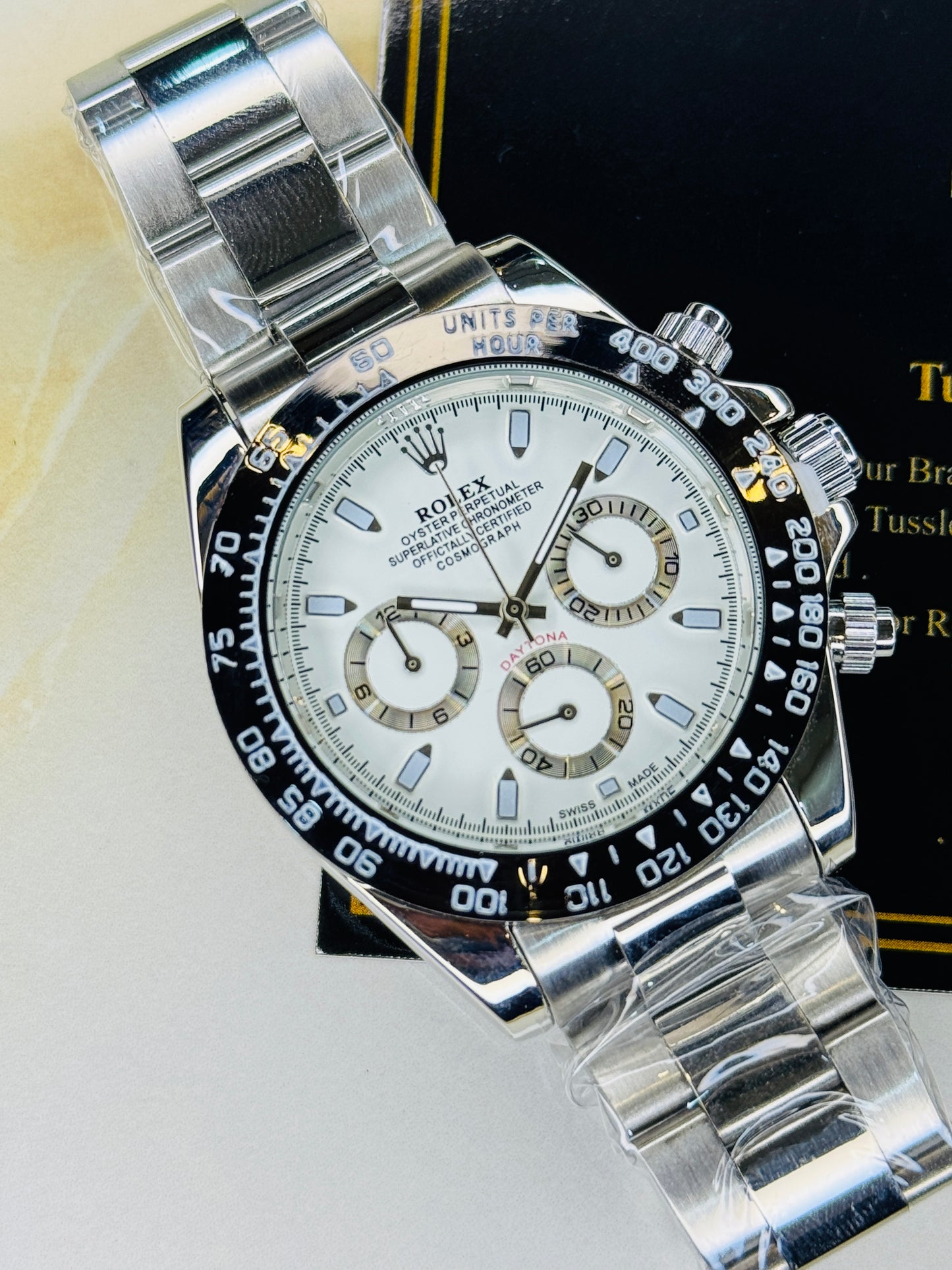 Silver White Daytona Chronograph Chain Strap Master Clone Watch