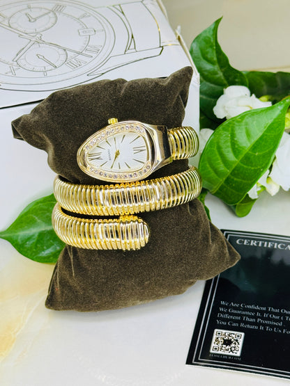 Gold White Serpentine Watch For Her