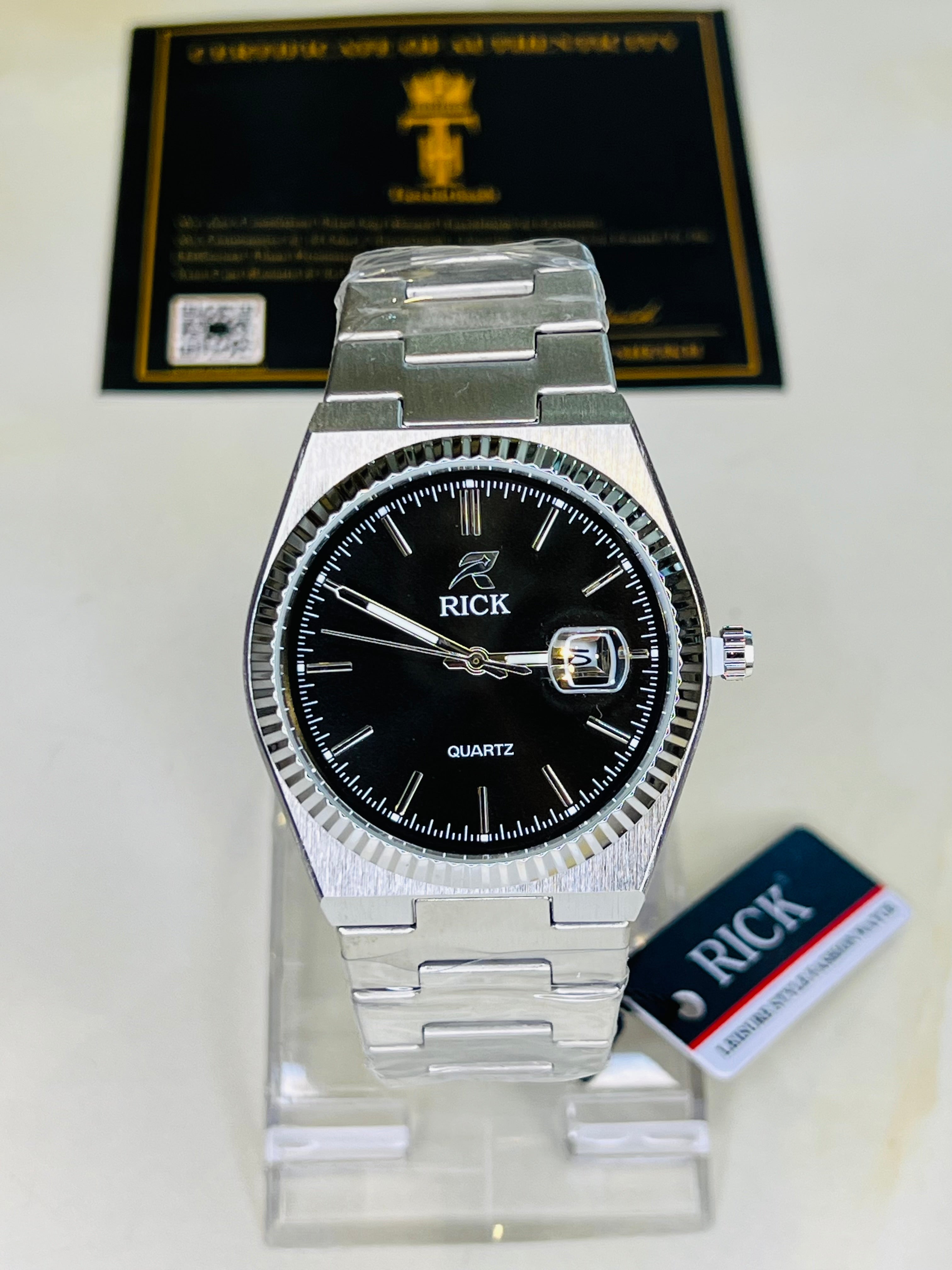 Rick PRX Fluted Silver Black Plain Dial Watch