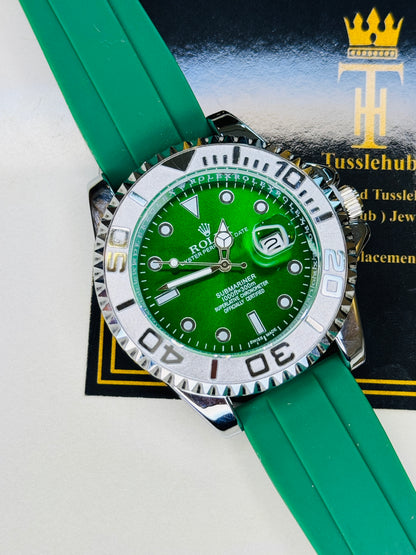 Green Silver Dial Black Yatchmaster Watch