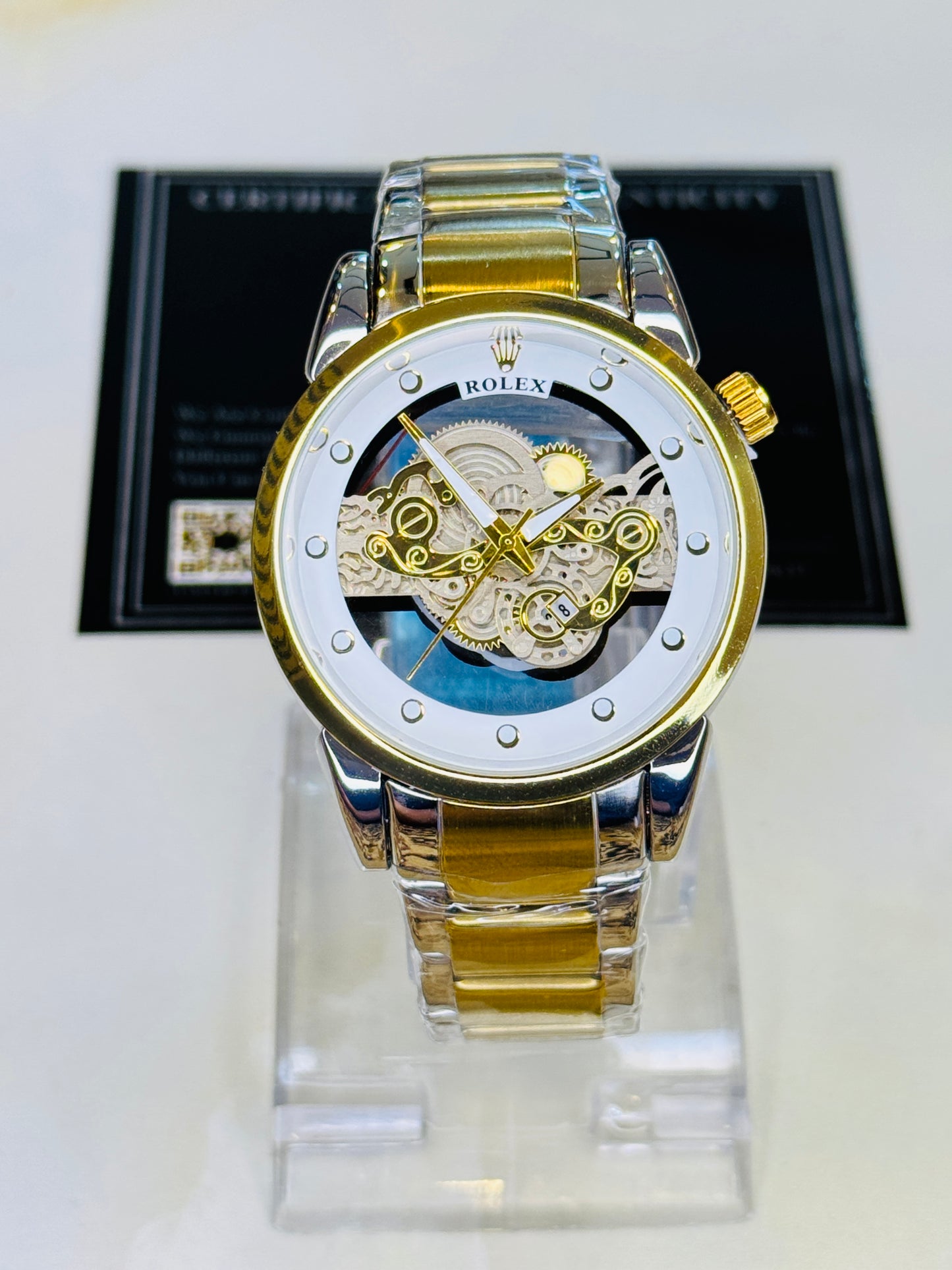 Two Tone White Skeleton Rolex Watch