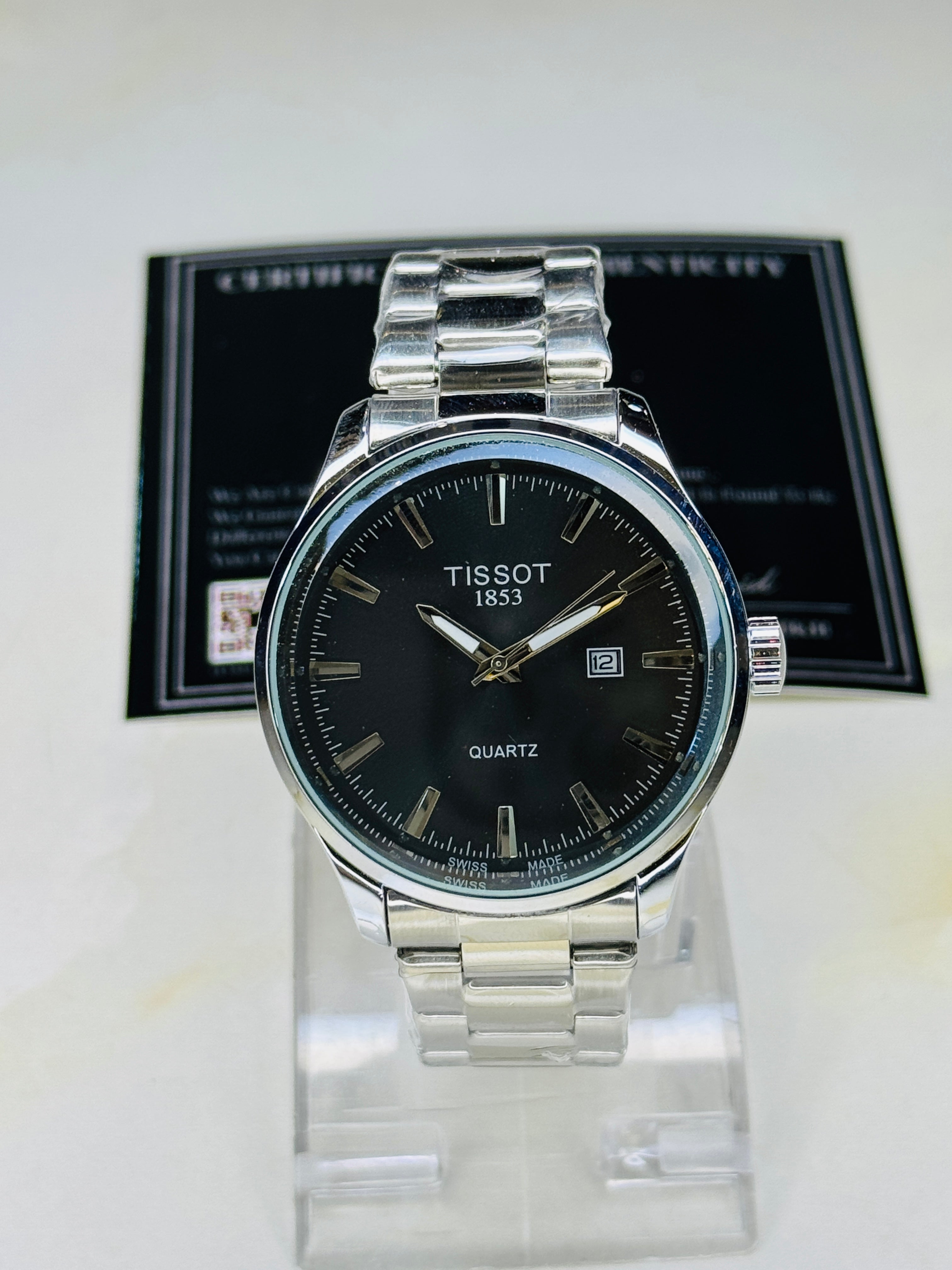 Pr100 Silver Black Round Tissot Watch