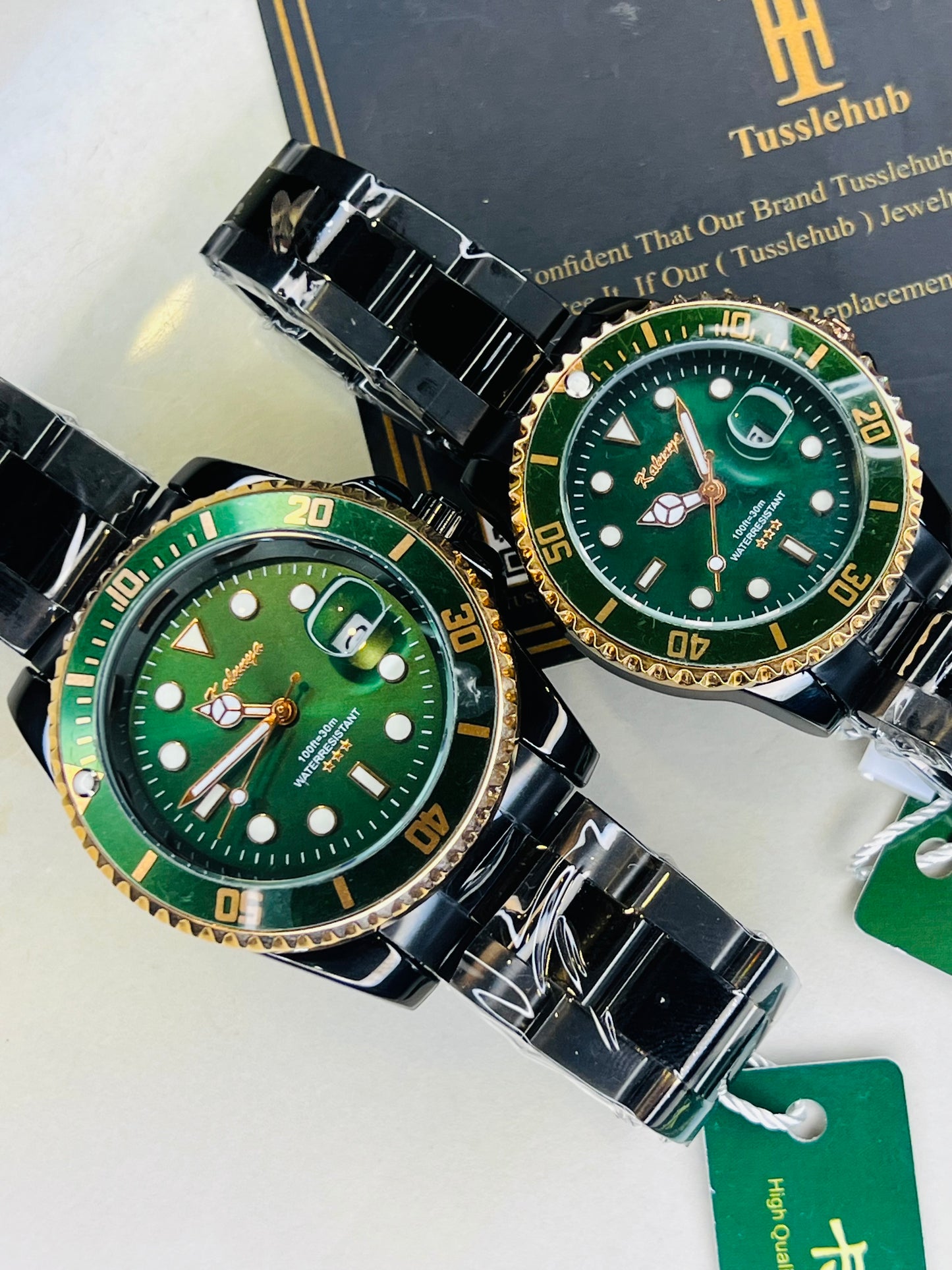 Kaluuya Black Green Rotating Bezel Couple Watches