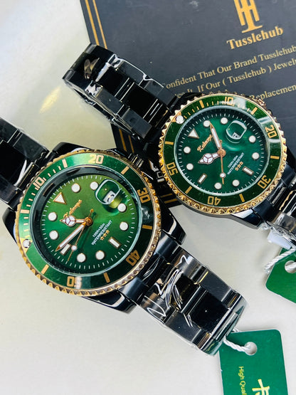 Kaluuya Black Green Rotating Bezel Couple Watches