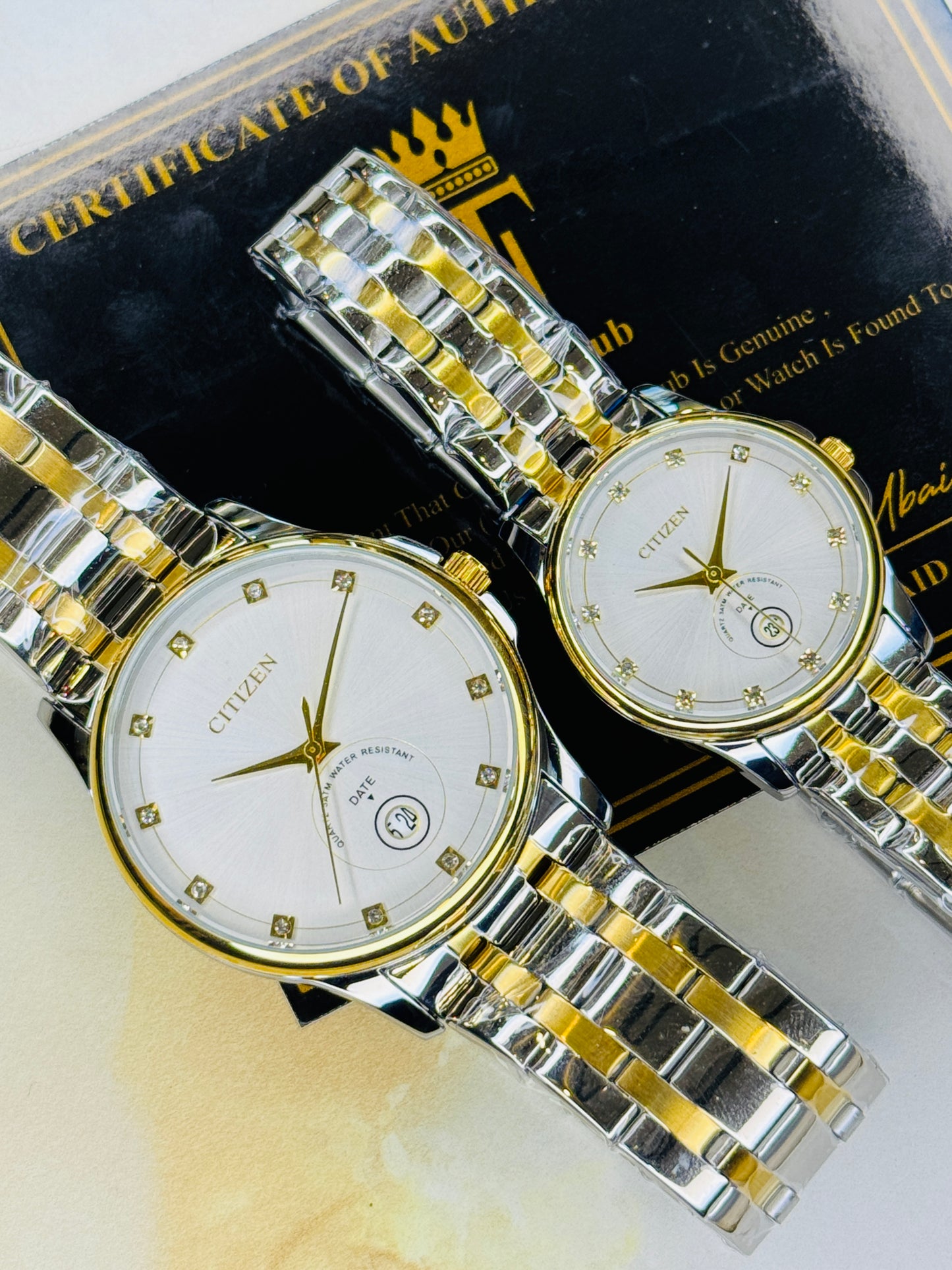 Two Tone White Down Date Citizen Couple Watch