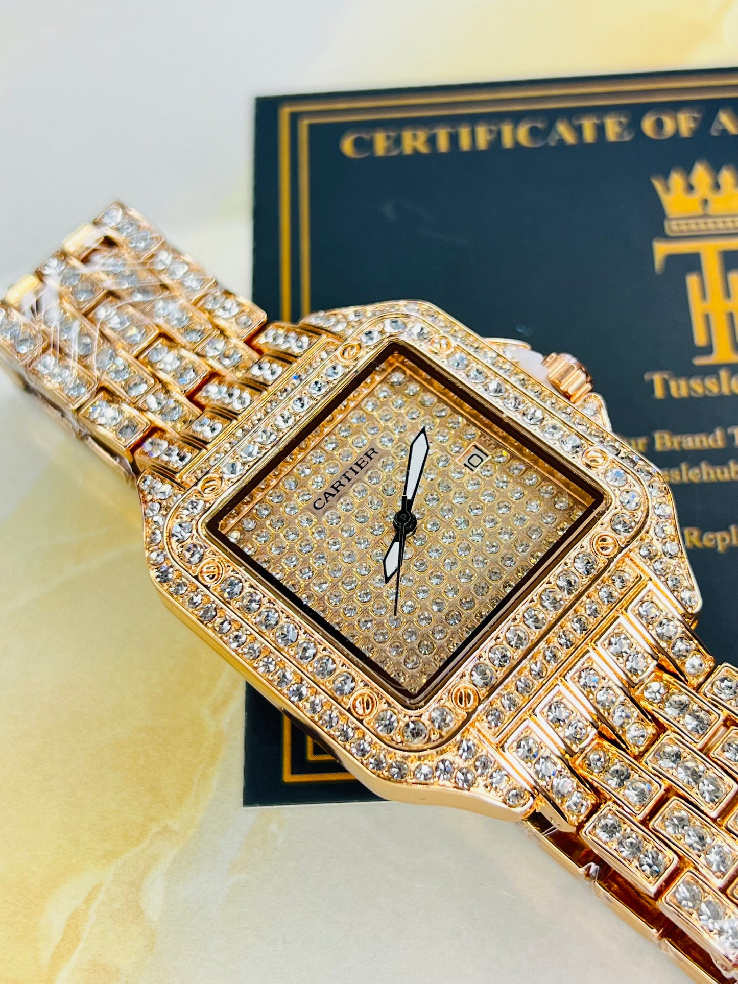 Rose Gold Square Plain Iced Out Watch