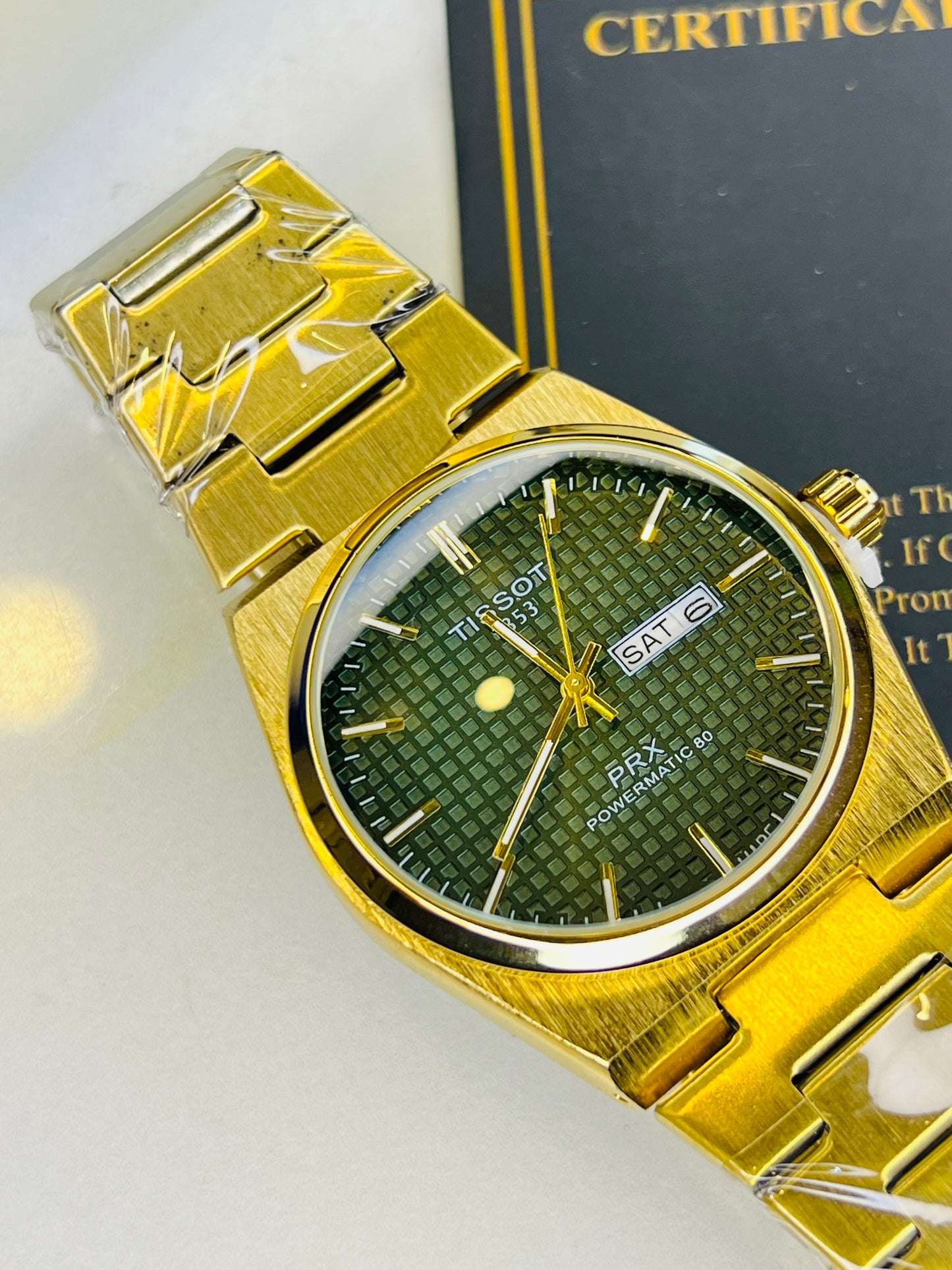 Tissot PRX Gold With Green Textured Dial Watch