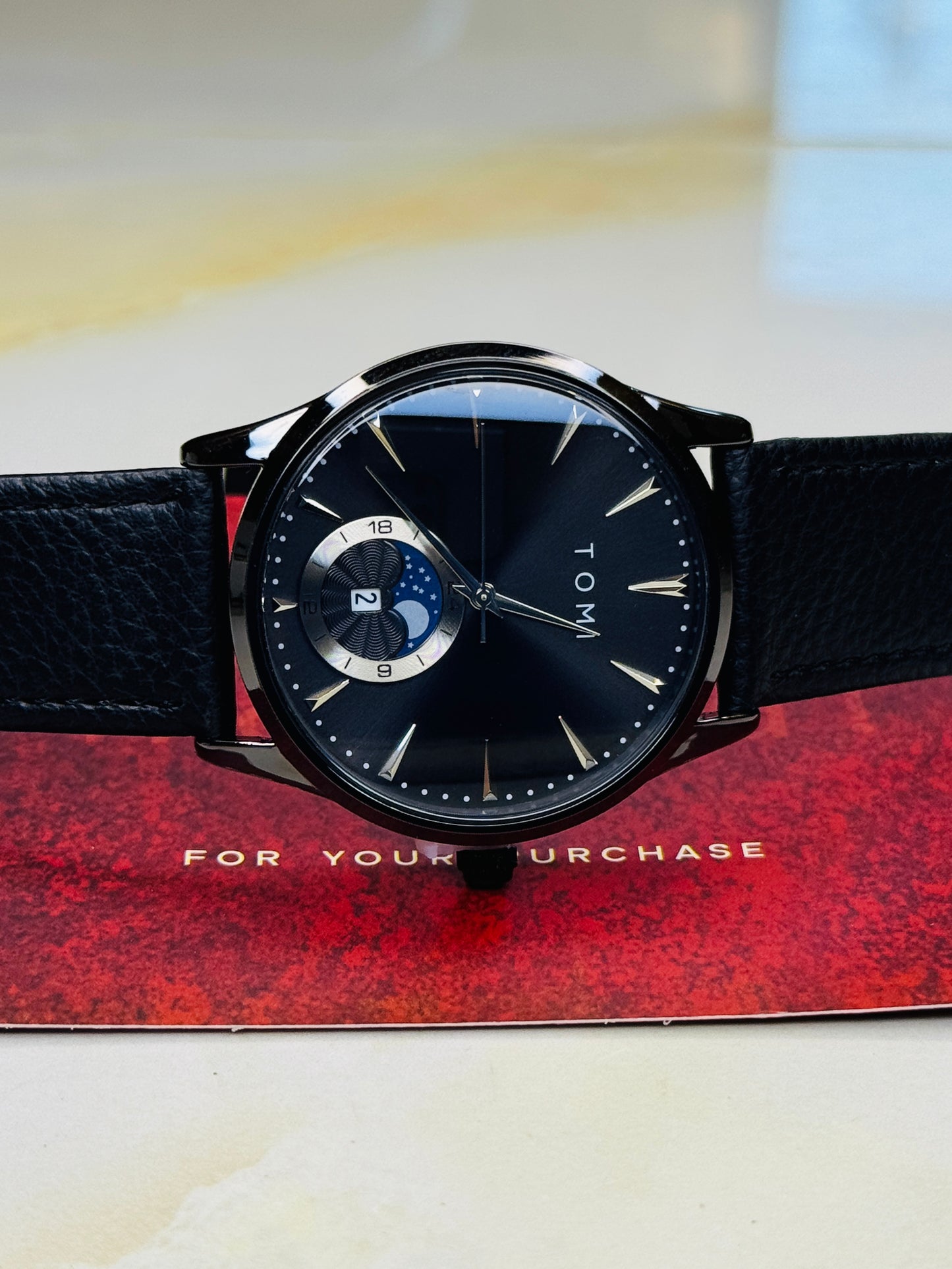 Tomi All Black Leather Magnetic Strap Watch