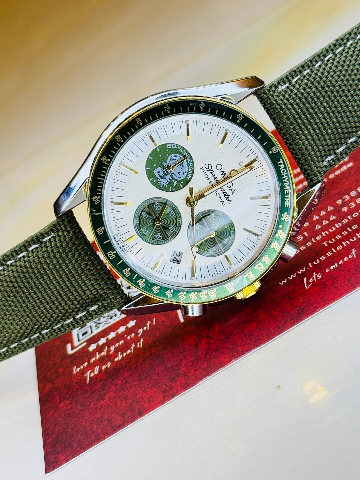 Omega 50th Anniversary Army Green Chronograph Watch
