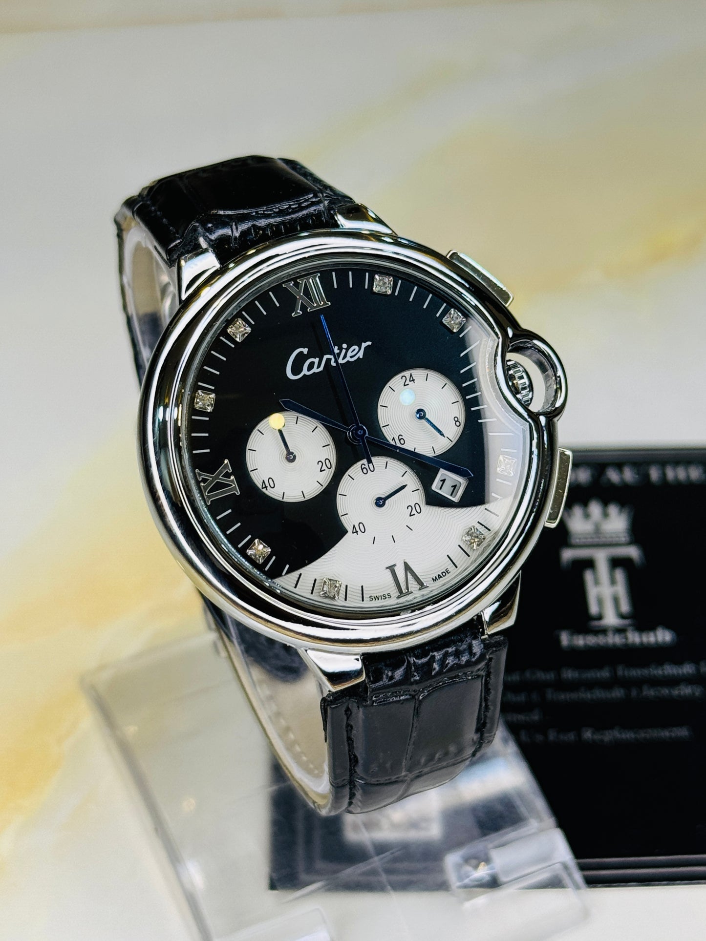 Black Panda Cart*er Chronograph Dial Watch