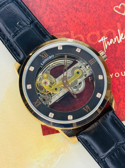 Longbo Skeleton Automatic Leather Watch