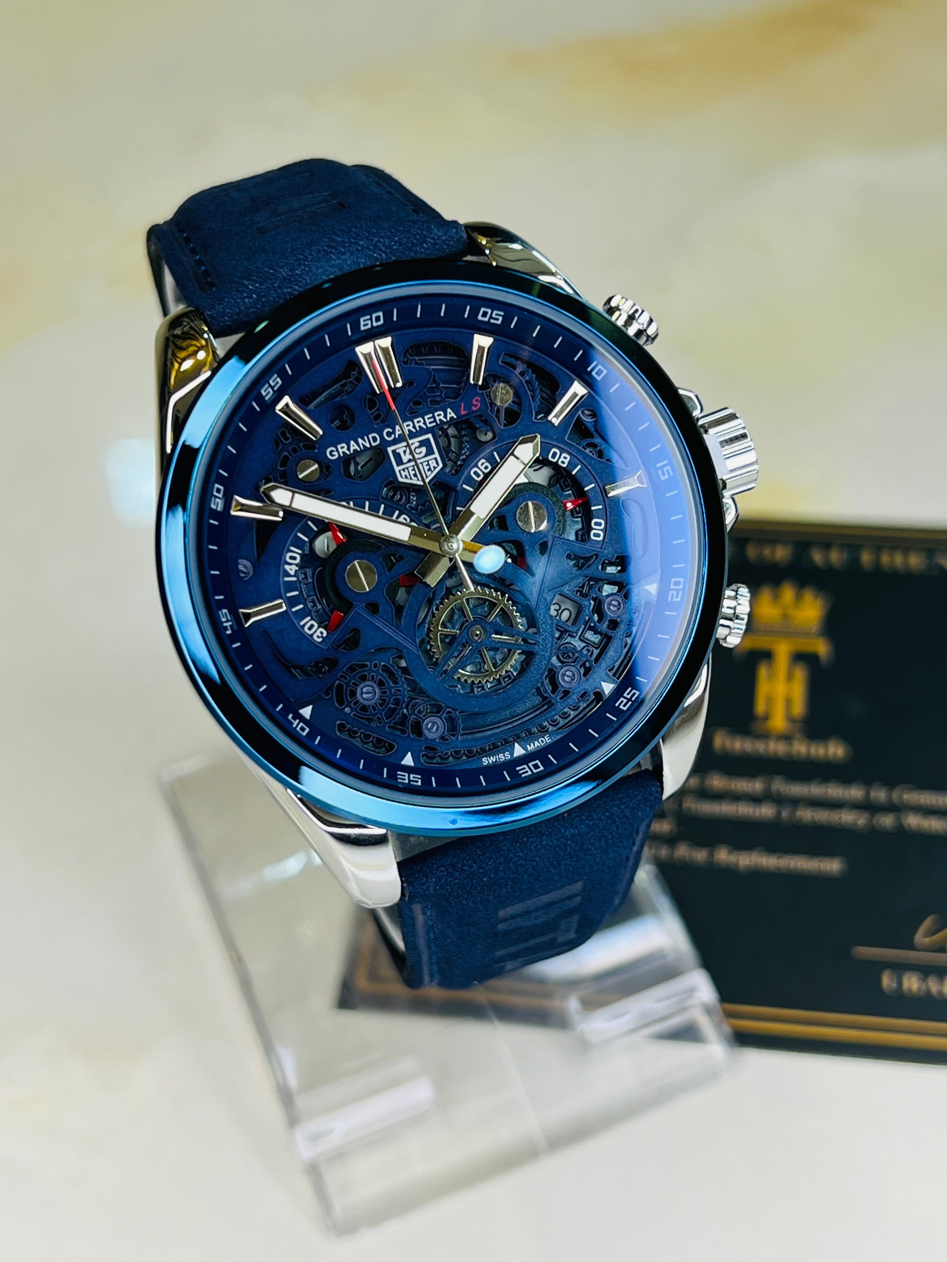 Tungsten Blue Grand Carrera Chronographs Leather Watch