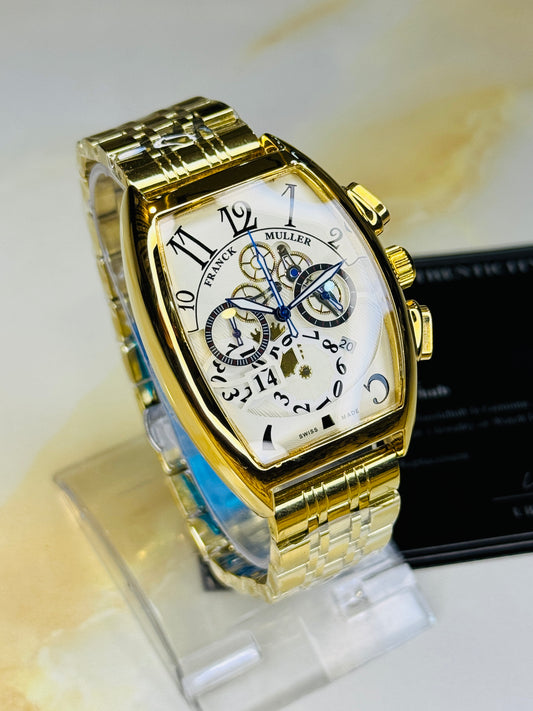 Chain Frank Muller Gold White Chronograph Dial Watch