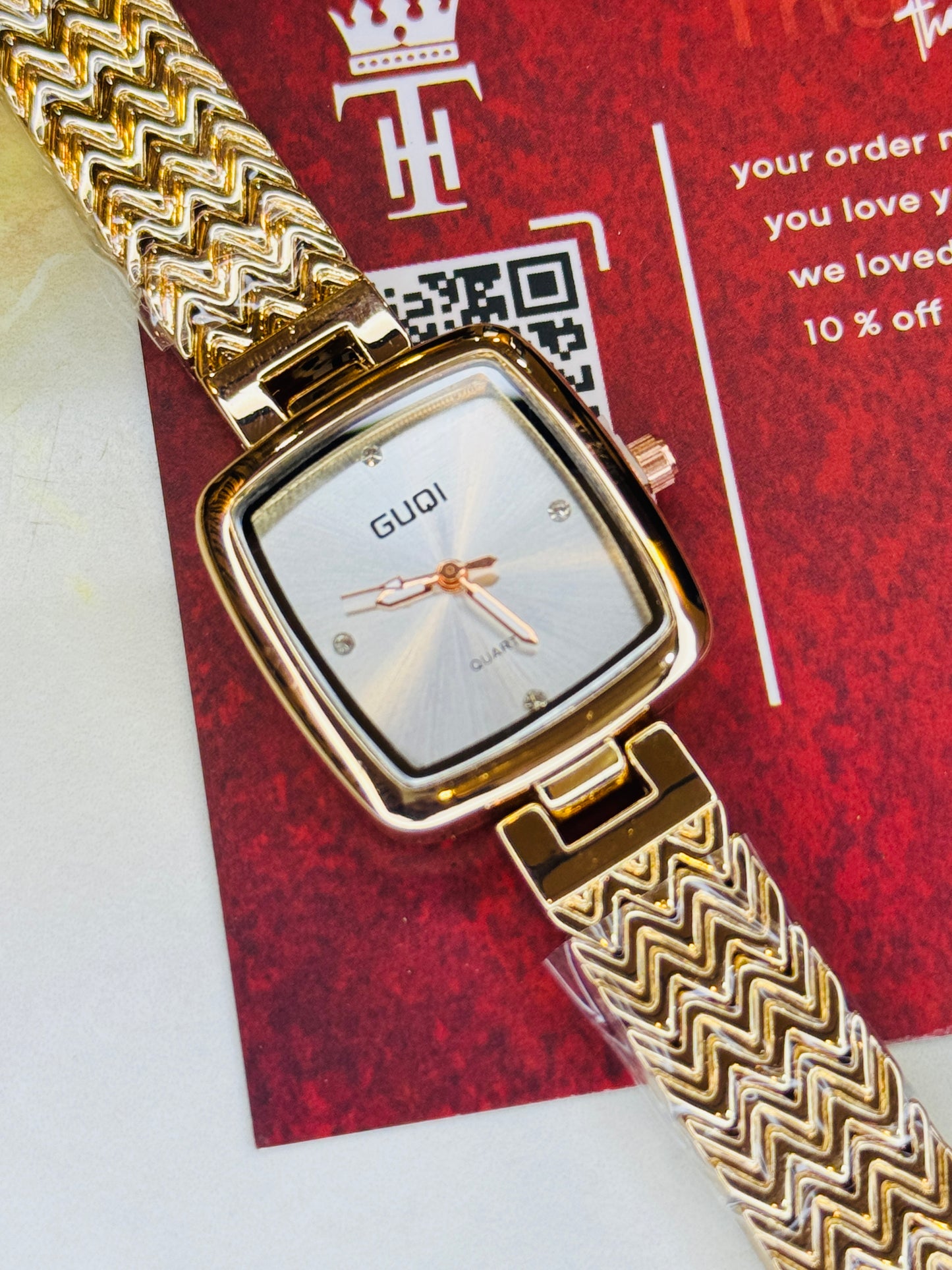 Rose Gold White Guqi Square Watch For Her