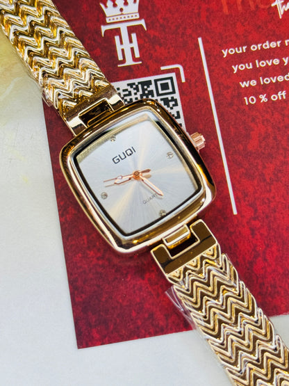 Rose Gold White Guqi Square Watch For Her