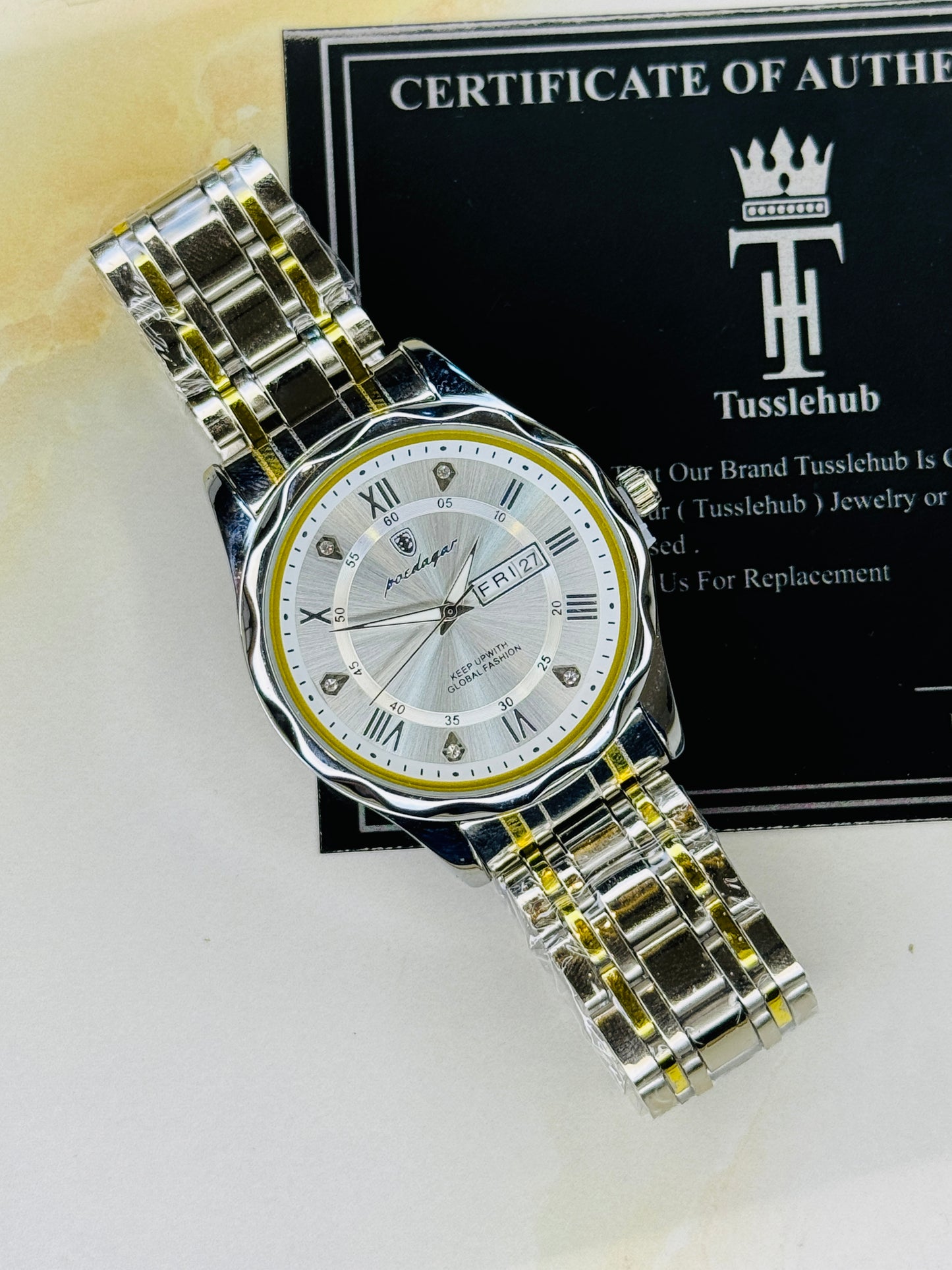 Two Tone White Poedagar Saint Day Date Watch