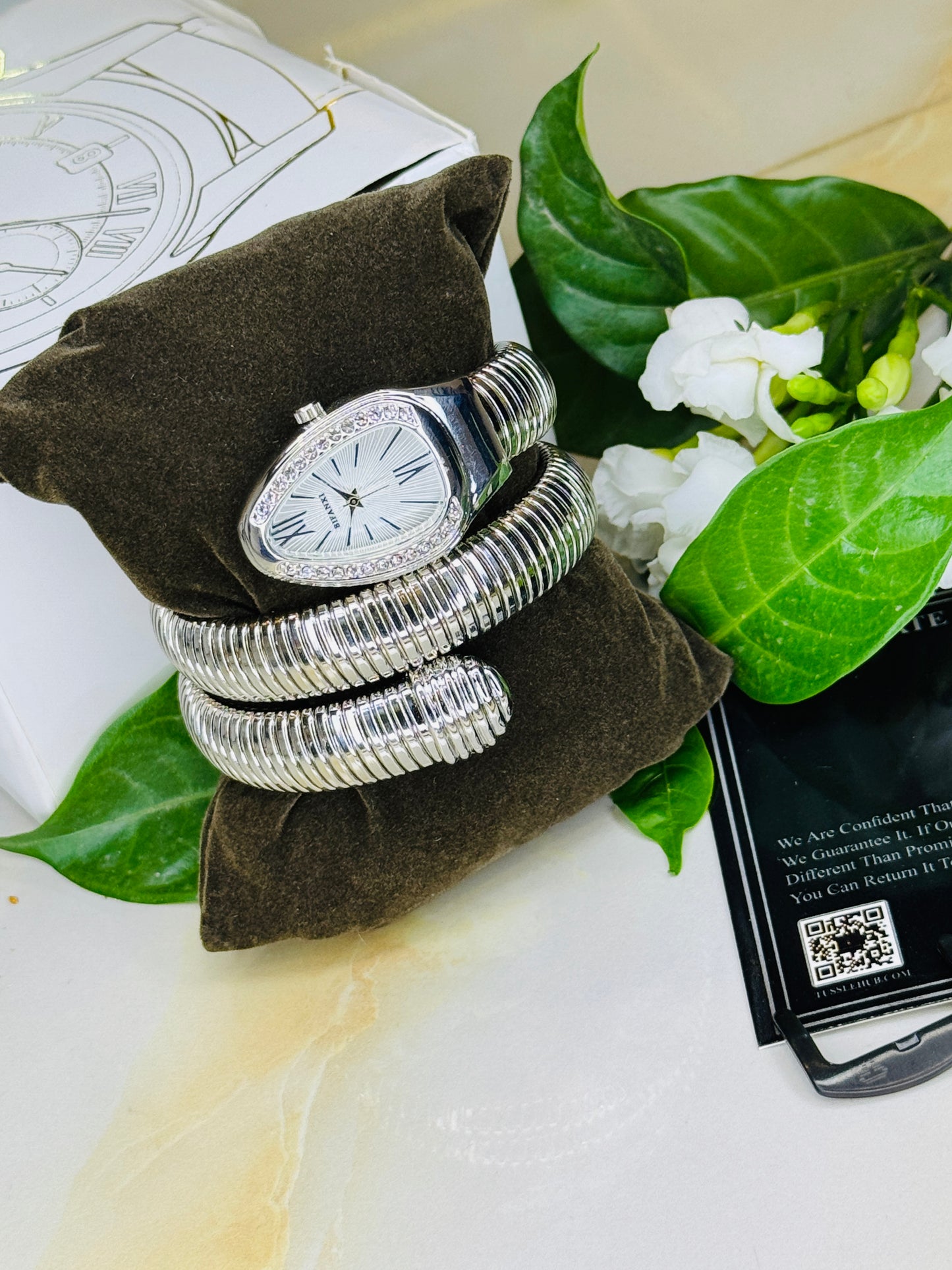Silver White Serpentine Watch For Her
