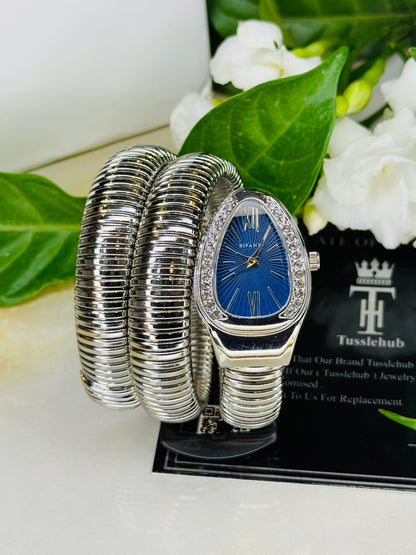 Silver Sapphire Serpentine Watch For Her
