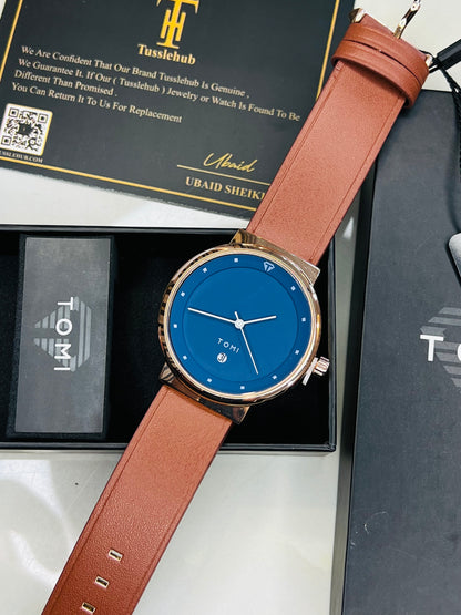 Tomi Brown Strapped Ocean Dial Elegance Watch