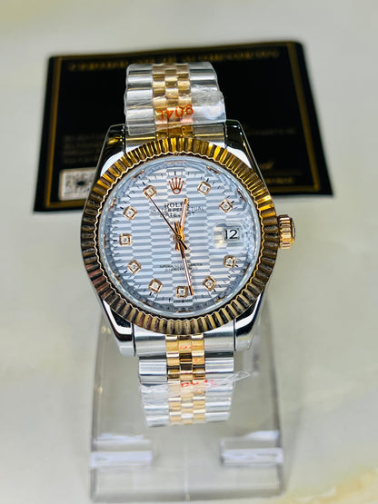 Jubilee Date Just Silver Rose Fluted Bezel White Dial Automatic Watch