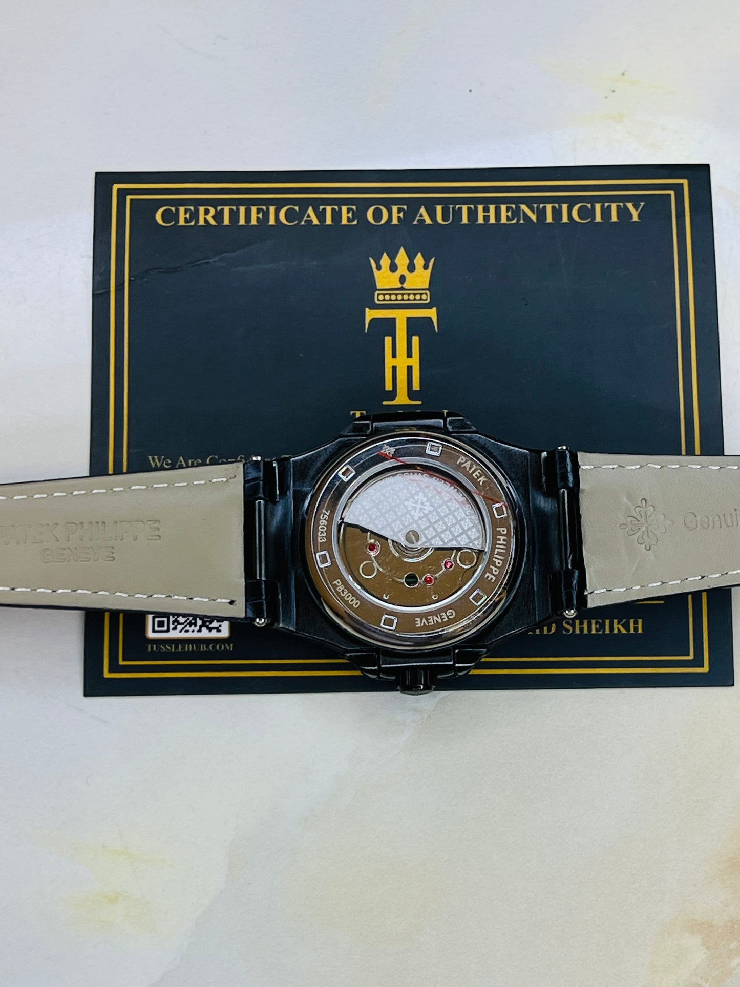 Black Leather Black Sapphire Dial Nautilus Watch