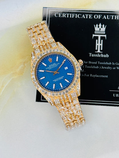 Rose Gold Sapphire Perpetual Iced Watch For Her