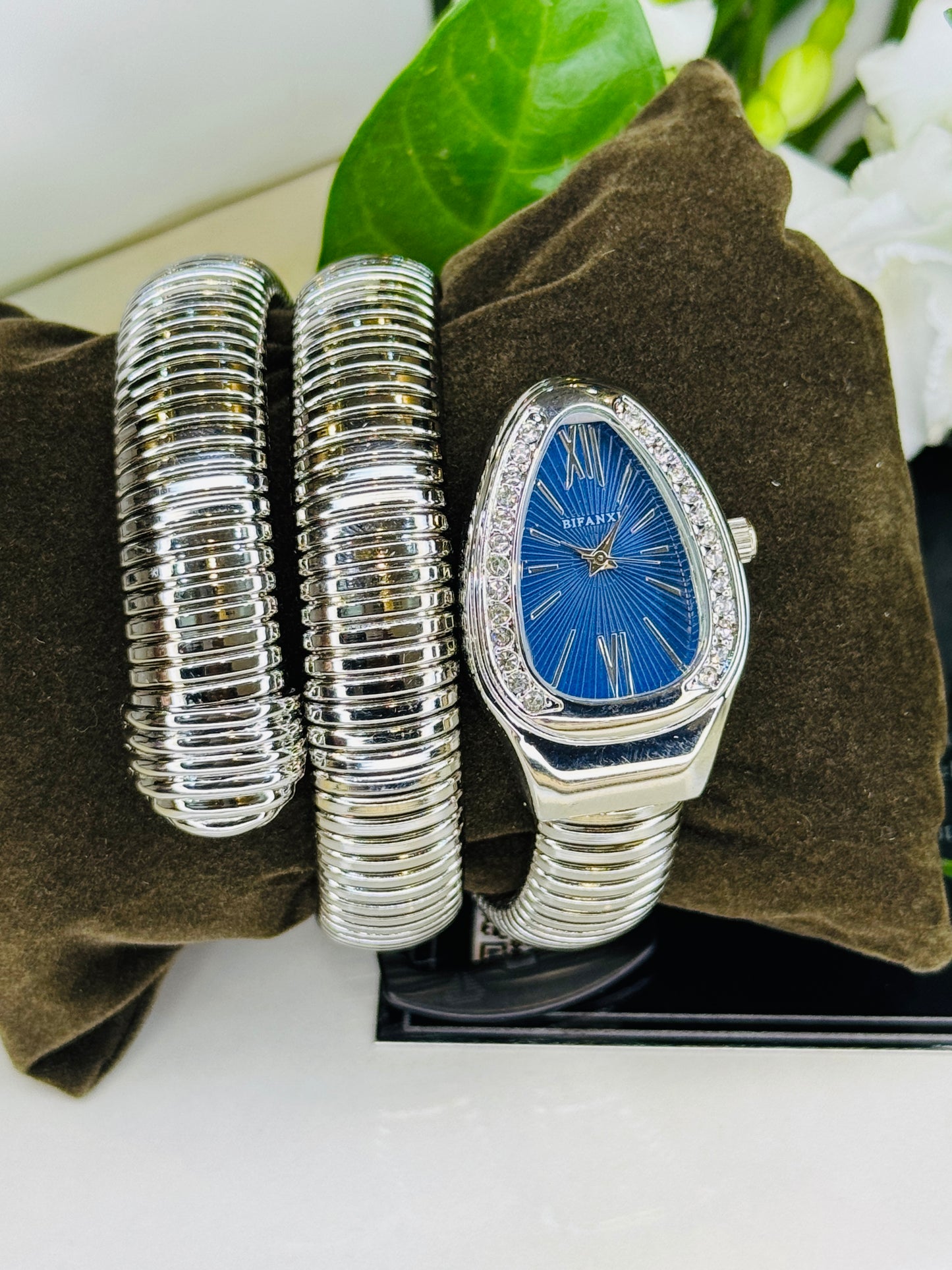 Silver Sapphire Serpentine Watch For Her