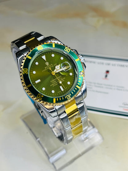 Two Tone Emerald Submariner Rotating Bezel Watch