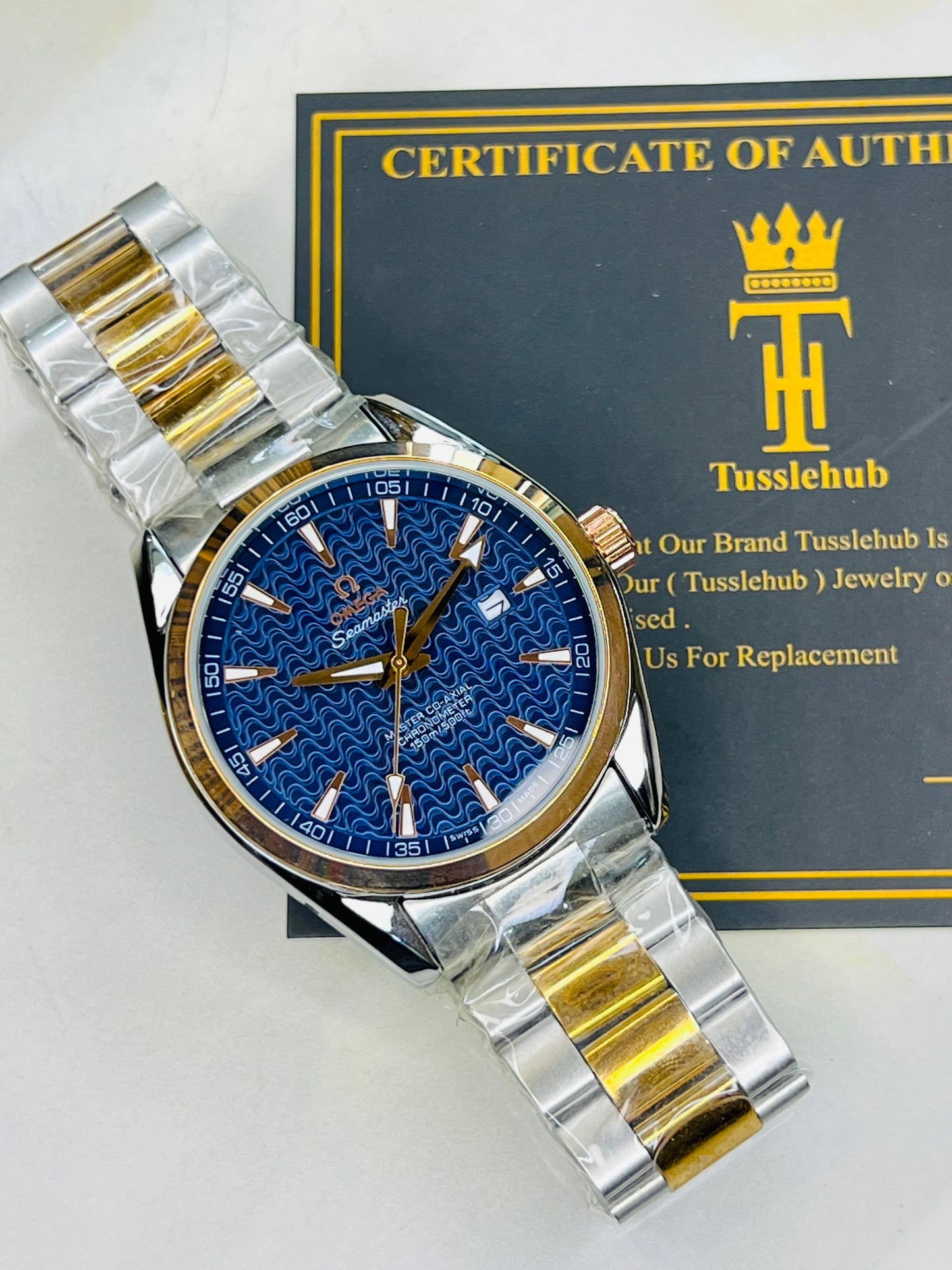 Automatic Sea Master Two Tone Blue Dial Watch