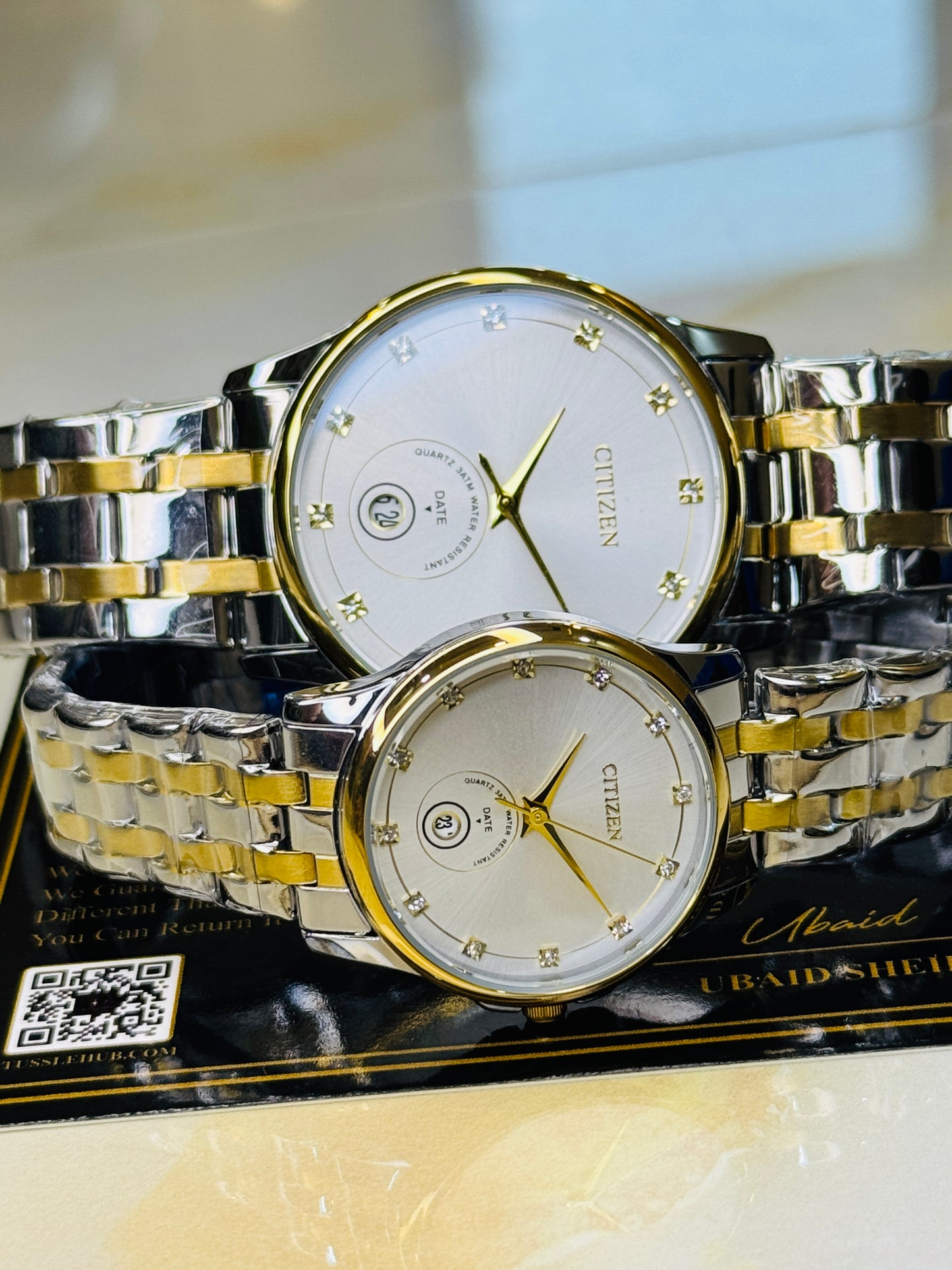 Two Tone White Down Date Citizen Couple Watch