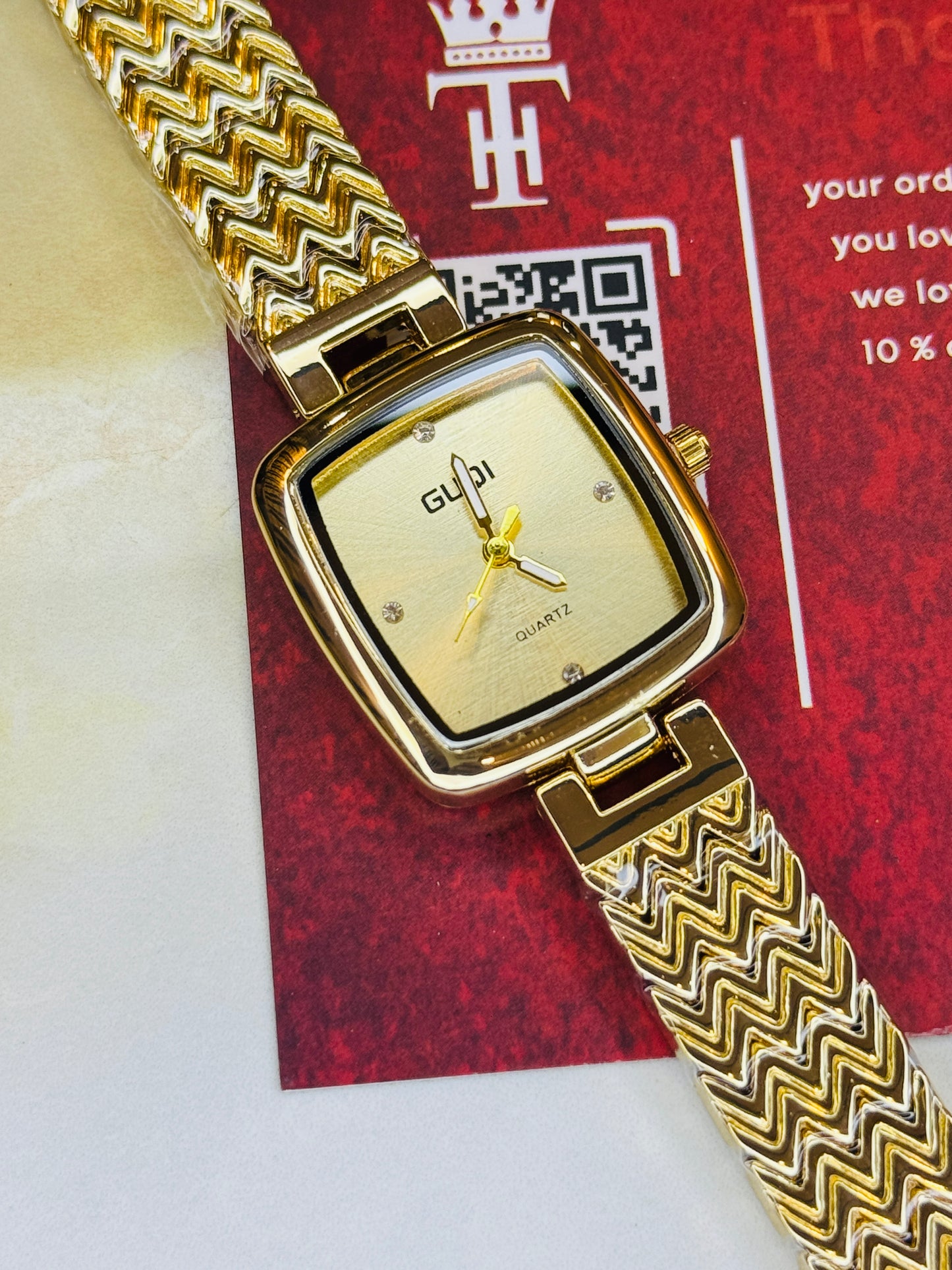 All Gold Guqi Square Watch For Her