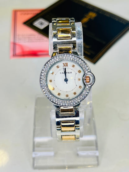 Cartier Silver Copper White iced Dial Watch For Her