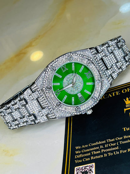 Silver Emerald AP Iced Out Watch